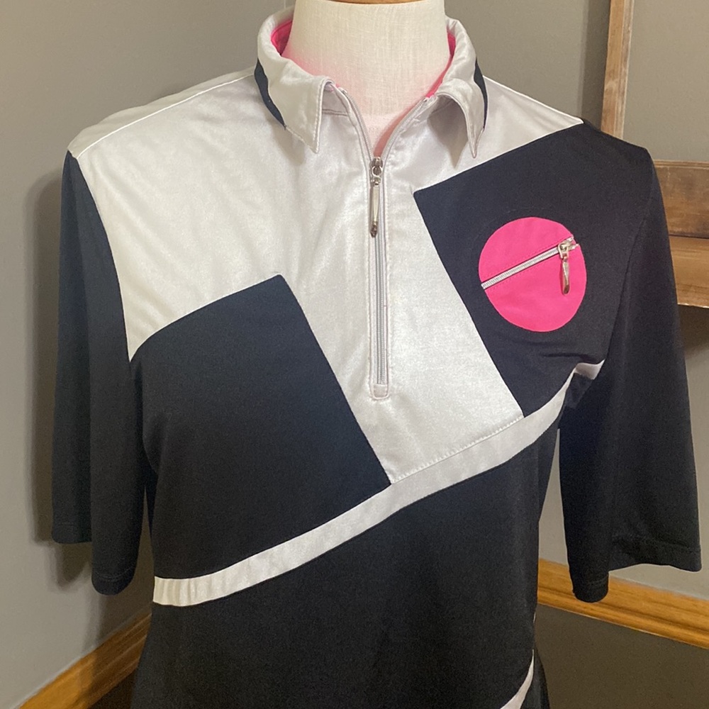 Jamie sadock black, gray & pink quarter zip short sleeve top size m - Picture 5 of 7